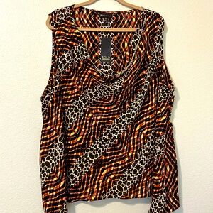 Bold Elements Animal Print sleeveless top with attached gold chain Size 3X
